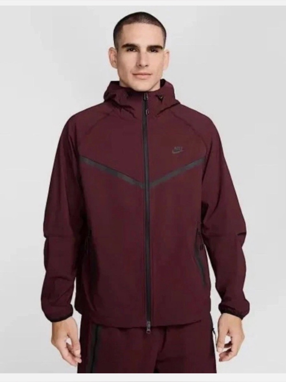 Men’s Nike Tech Woven Jacket Full Zip Hooded HM7151-652 Burgundy Size XL